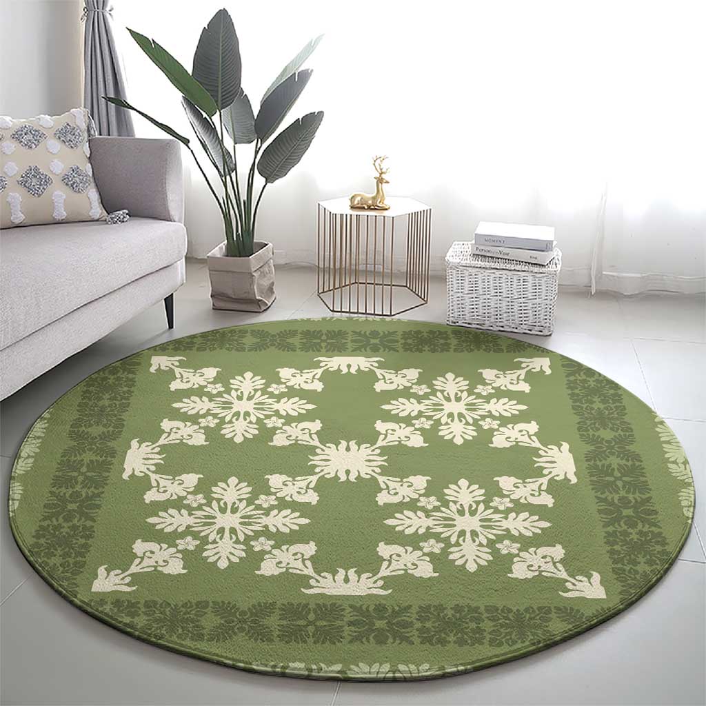 Hawaiian Quilt Pattern Round Carpet Lime Hawaii Culture Tropical LT9 - Polynesian Pride