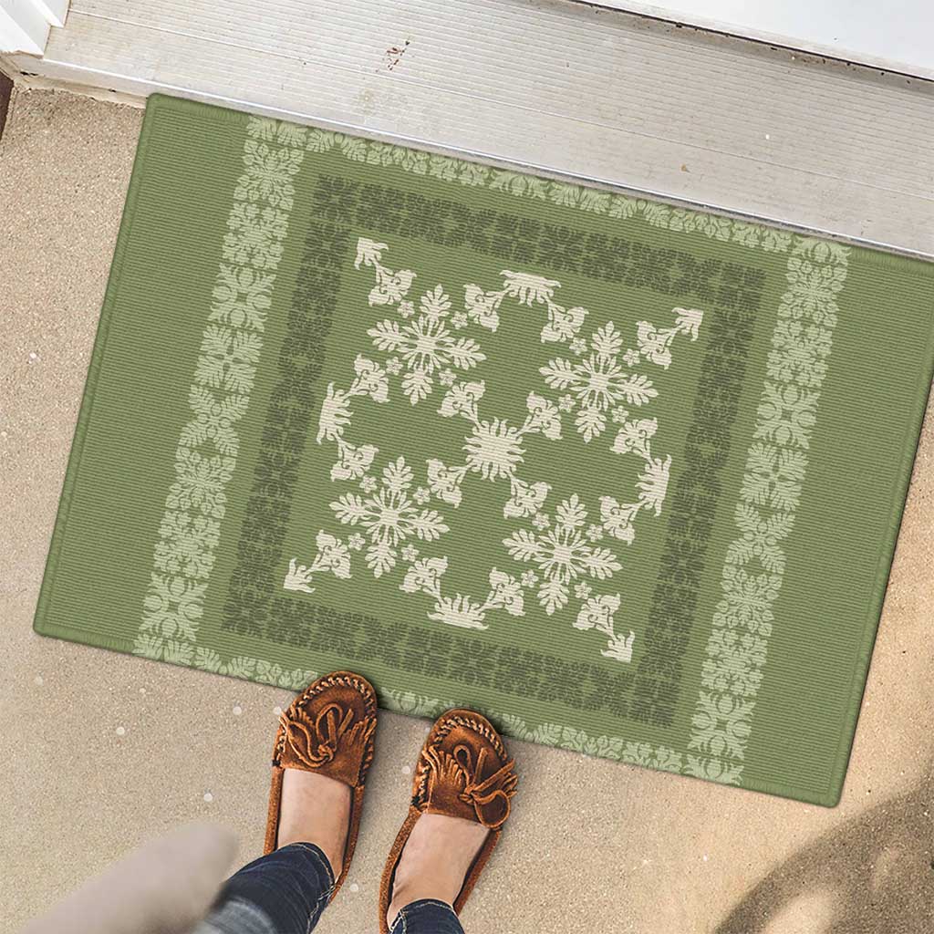 Hawaiian Quilt Pattern Rubber Doormat Lime Hawaii Culture Tropical LT9 - Polynesian Pride