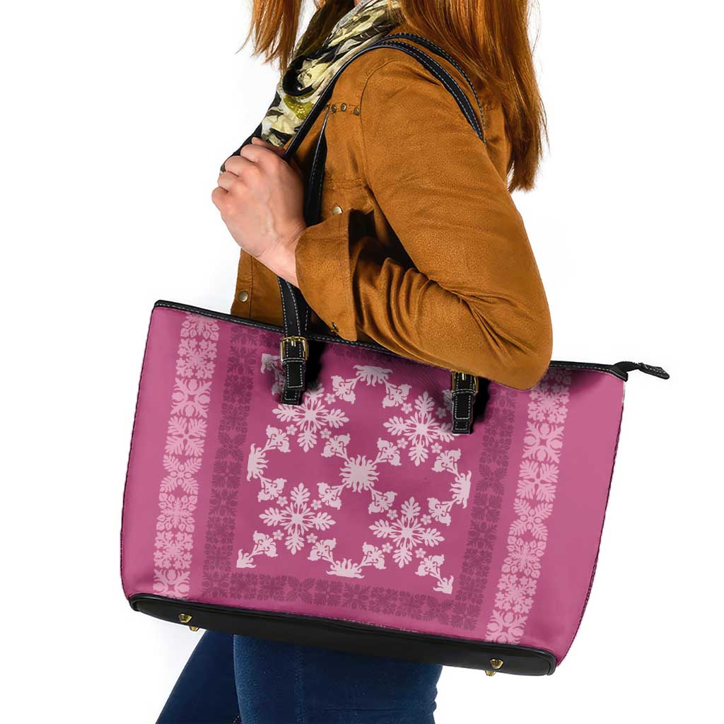 Hawaiian Quilt Pattern Leather Tote Bag Pink Hawaii Culture Tropical LT9 Pink - Polynesian Pride