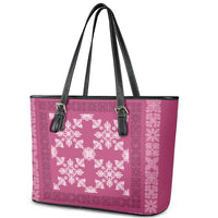 Hawaiian Quilt Pattern Leather Tote Bag Pink Hawaii Culture Tropical LT9 - Polynesian Pride
