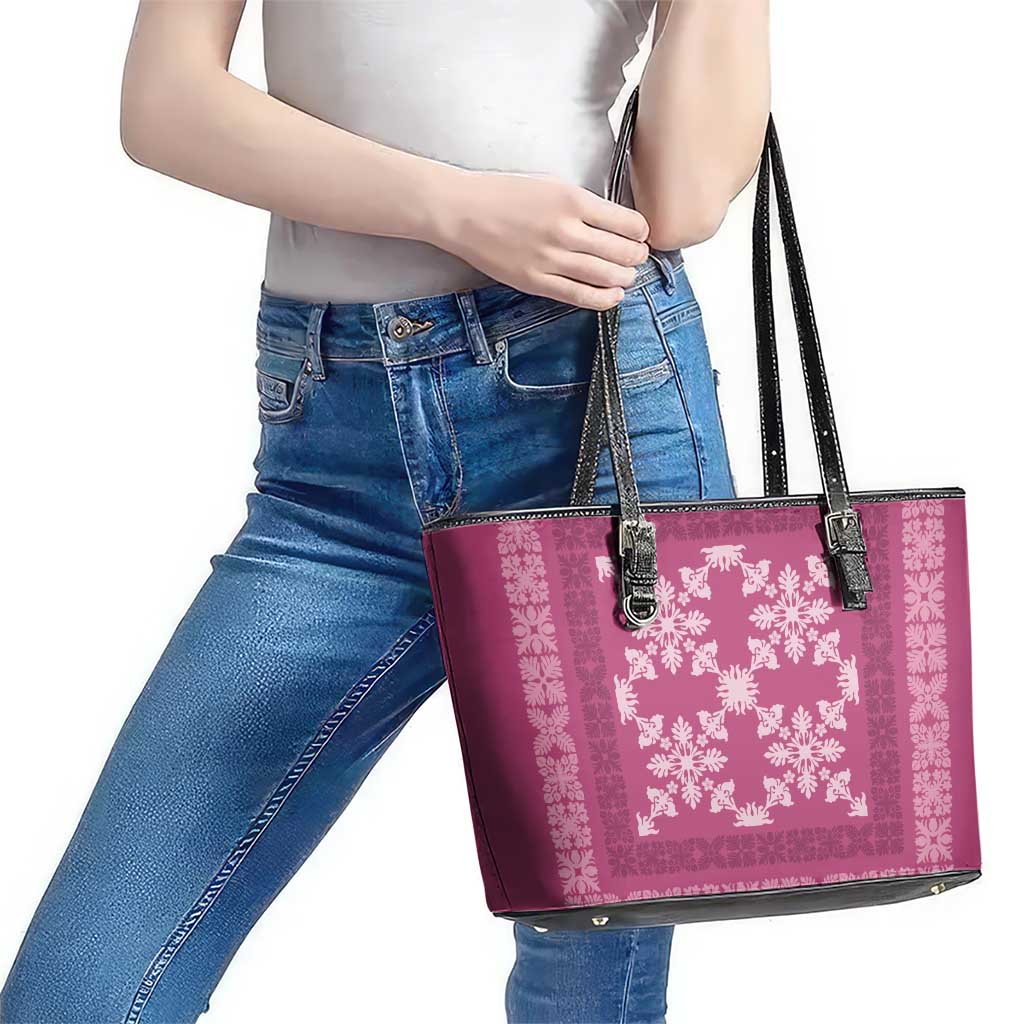 Hawaiian Quilt Pattern Leather Tote Bag Pink Hawaii Culture Tropical LT9 - Polynesian Pride
