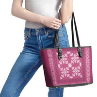 Hawaiian Quilt Pattern Leather Tote Bag Pink Hawaii Culture Tropical LT9 - Polynesian Pride