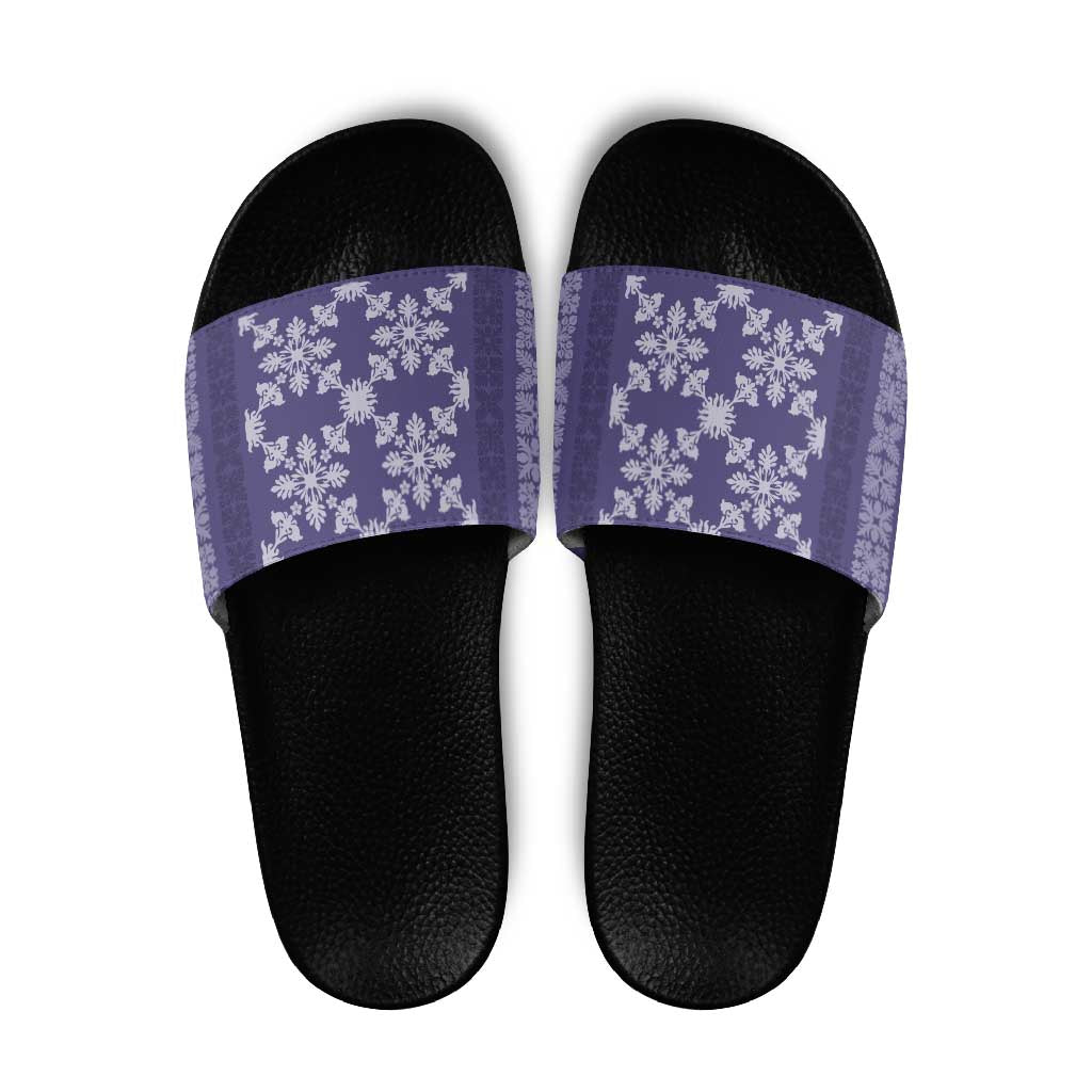 Hawaiian Quilt Pattern Slide Sandals Purple Hawaii Culture Tropical LT9 Purple - Polynesian Pride