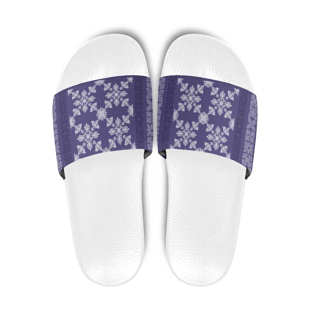 Hawaiian Quilt Pattern Slide Sandals Purple Hawaii Culture Tropical LT9 Purple - Polynesian Pride
