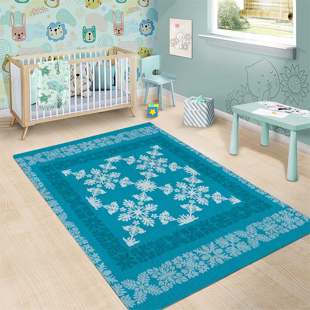 Hawaiian Quilt Pattern Area Rug Teal Hawaii Culture Tropical LT9 - Polynesian Pride