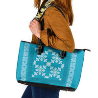 Hawaiian Quilt Pattern Leather Tote Bag Teal Hawaii Culture Tropical LT9 Teal - Polynesian Pride