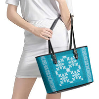 Hawaiian Quilt Pattern Leather Tote Bag Teal Hawaii Culture Tropical LT9 - Polynesian Pride