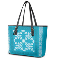 Hawaiian Quilt Pattern Leather Tote Bag Teal Hawaii Culture Tropical LT9 - Polynesian Pride