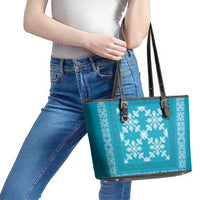 Hawaiian Quilt Pattern Leather Tote Bag Teal Hawaii Culture Tropical LT9 - Polynesian Pride