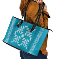 Hawaiian Quilt Pattern Leather Tote Bag Teal Hawaii Culture Tropical LT9 - Polynesian Pride