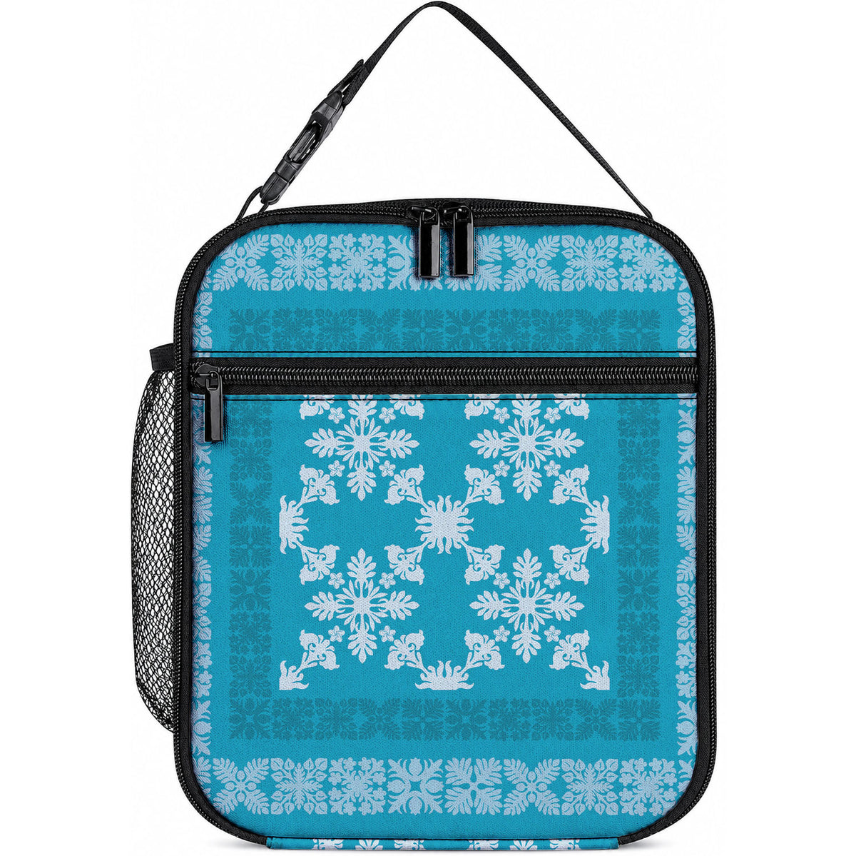 Hawaiian Quilt Pattern Lunch Bag Teal Hawaii Culture Tropical LT9 10.2 × 8.3 × 4.3 inch Teal - Polynesian Pride