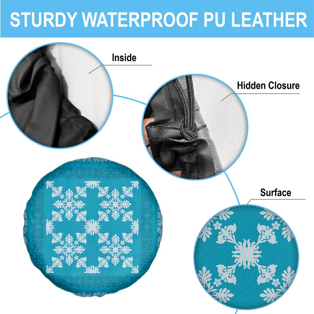 Hawaiian Quilt Pattern Spare Tire Cover Teal Hawaii Culture Tropical LT9 - Polynesian Pride