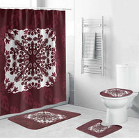 Palm Leaf Quilt Pattern Bathroom Set Hawaii Culture Floral LT9 Bathroom Set (4 pcs) Oxblood - Polynesian Pride