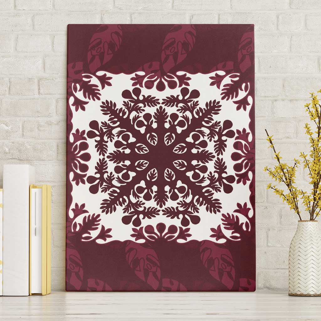 Palm Leaf Quilt Pattern Canvas Wall Art Hawaii Culture Floral LT9 Without Frame Oxblood - Polynesian Pride