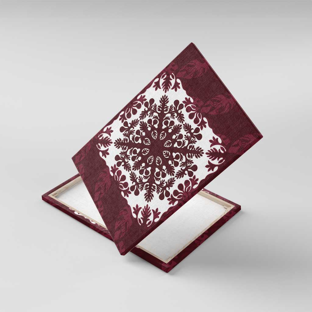 Palm Leaf Quilt Pattern Canvas Wall Art Hawaii Culture Floral LT9 With Frame Oxblood - Polynesian Pride