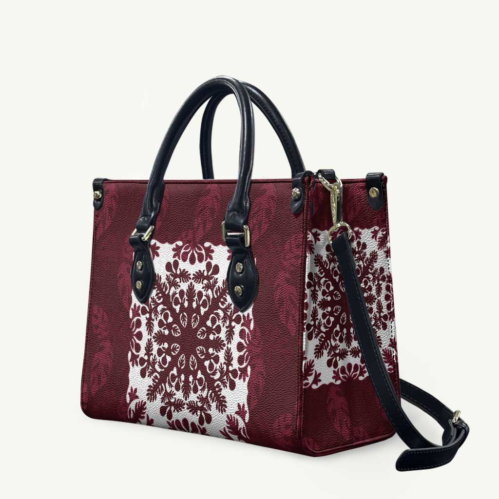 Palm Leaf Quilt Pattern Leather Bag Hawaii Culture Floral LT9 Oxblood - Polynesian Pride