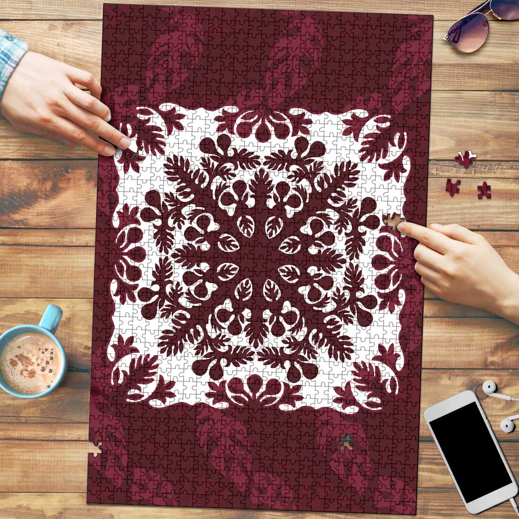 Palm Leaf Quilt Pattern Puzzle Hawaii Culture Floral LT9 Oxblood - Polynesian Pride