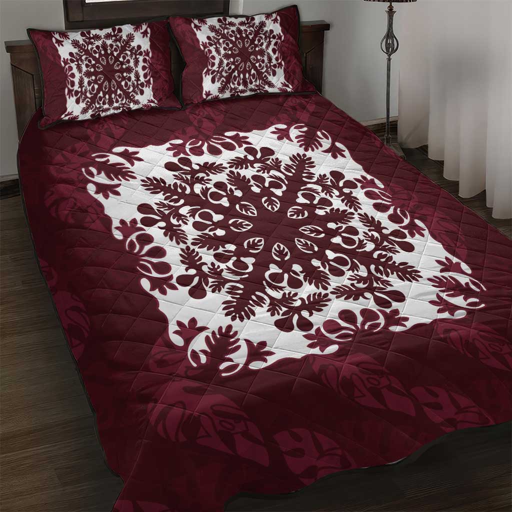 Palm Leaf Quilt Pattern Quilt Bed Set Hawaii Culture Floral LT9 Oxblood - Polynesian Pride