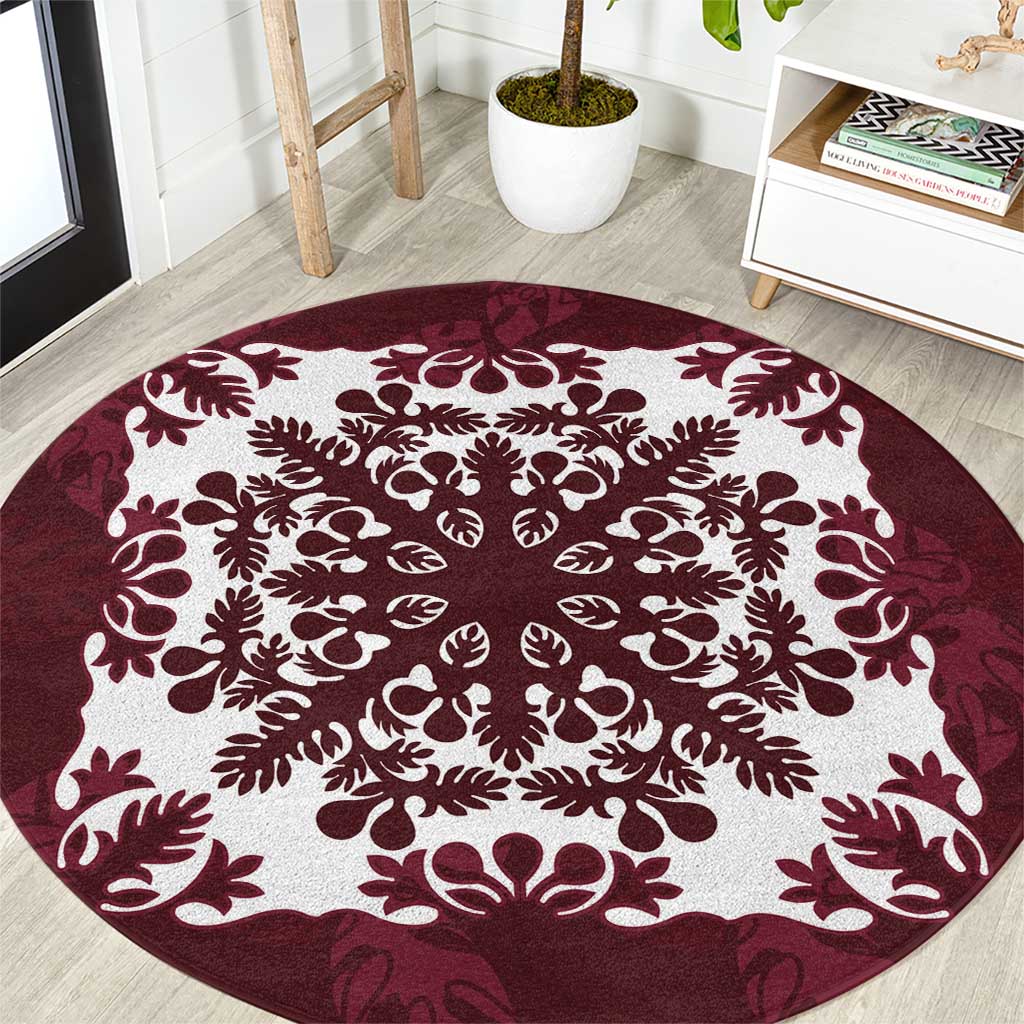 Palm Leaf Quilt Pattern Round Carpet Hawaii Culture Floral LT9 Oxblood - Polynesian Pride