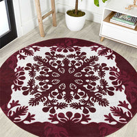 Palm Leaf Quilt Pattern Round Carpet Hawaii Culture Floral LT9 Oxblood - Polynesian Pride