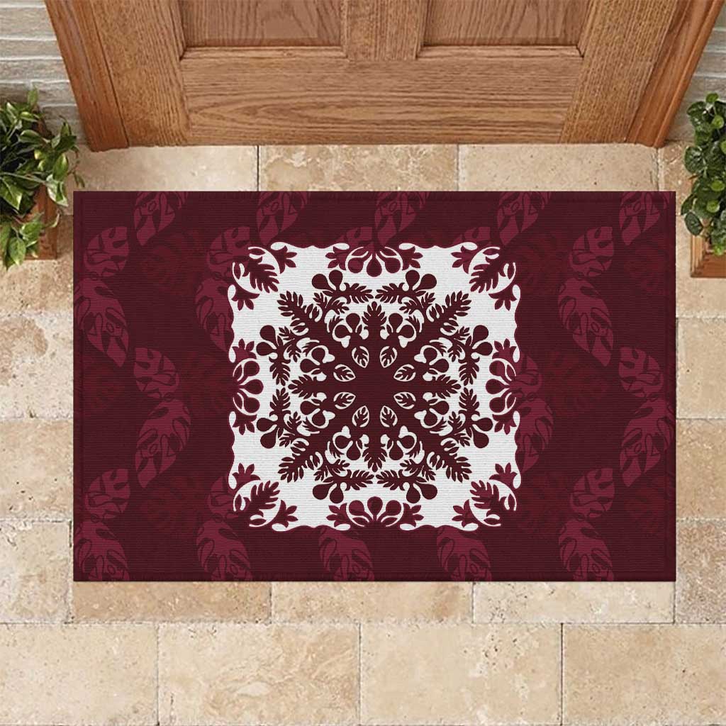 Palm Leaf Quilt Pattern Rubber Doormat Hawaii Culture Floral LT9 Oxblood - Polynesian Pride