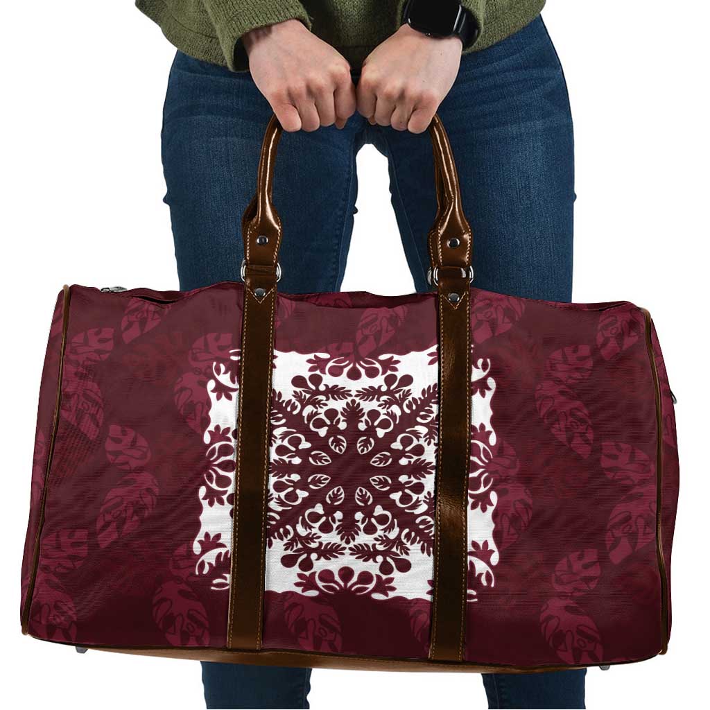 Palm Leaf Quilt Pattern Travel Bag Hawaii Culture Floral LT9 Oxblood - Polynesian Pride