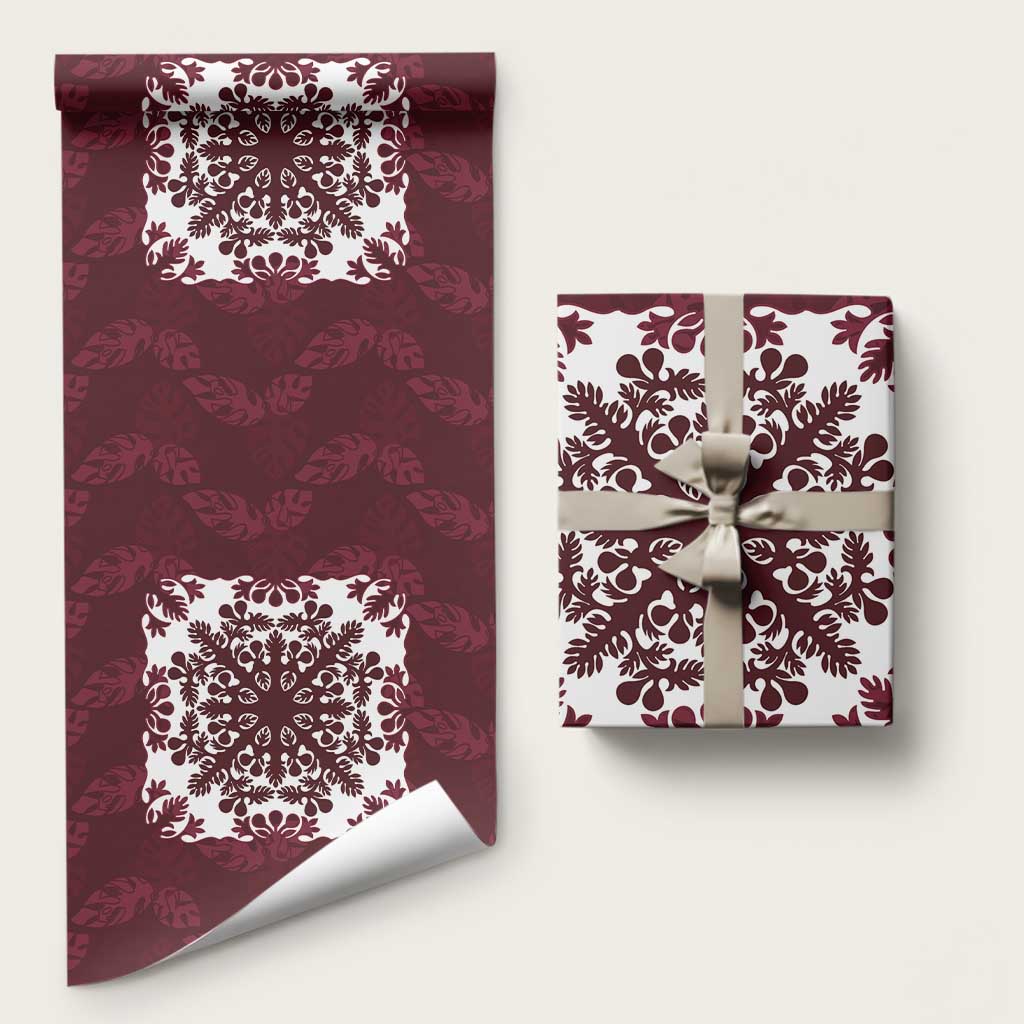 Palm Leaf Quilt Pattern Wrapping Paper Hawaii Culture Floral LT9 58" × 23" Oxblood - Polynesian Pride