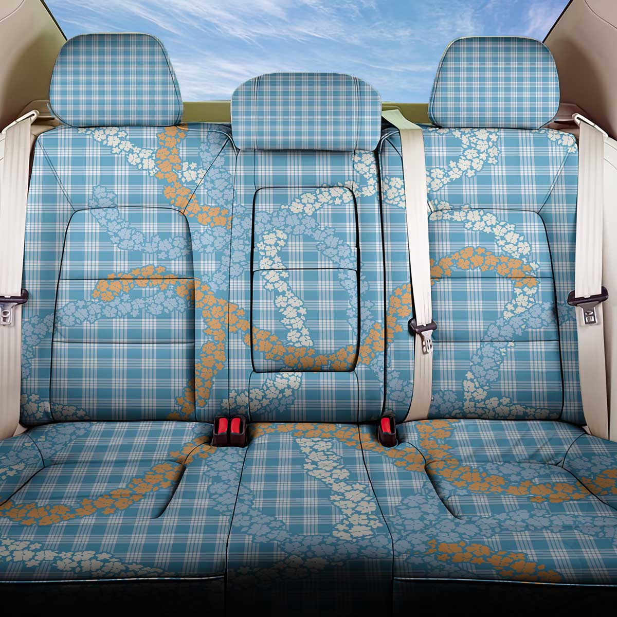 Blue Tropical Floral Palaka Back Car Seat Cover Hawaiian Quilt Pattern LT9 One Size Blue - Polynesian Pride