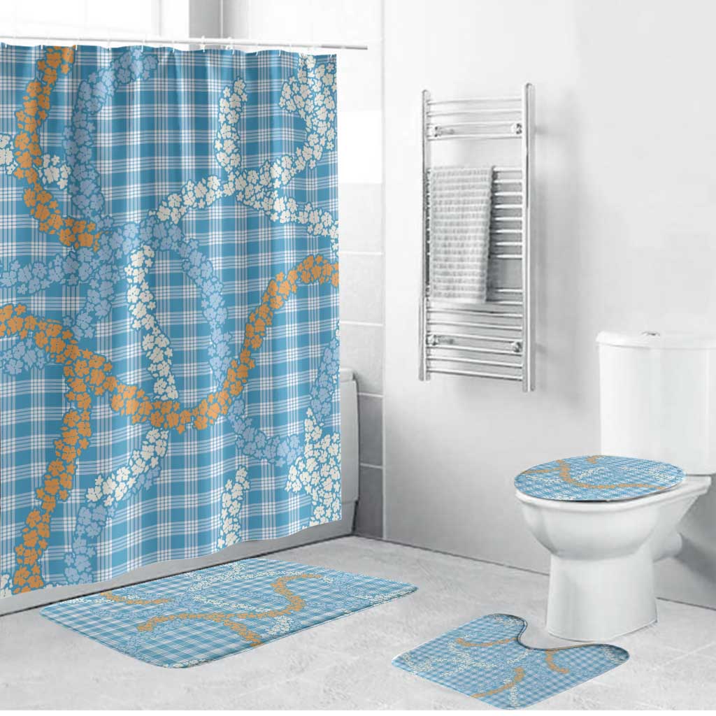 Blue Tropical Floral Palaka Bathroom Set Hawaiian Quilt Pattern LT9 Bathroom Set (4 pcs) Blue - Polynesian Pride