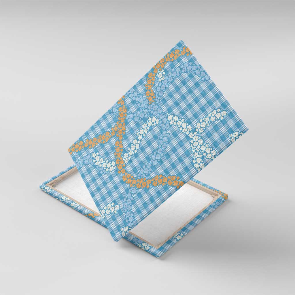 Blue Tropical Floral Palaka Canvas Wall Art Hawaiian Quilt Pattern LT9 With Frame Blue - Polynesian Pride