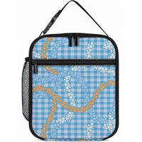 Blue Tropical Floral Palaka Lunch Bag Hawaiian Quilt Pattern LT9 10.2 × 8.3 × 4.3 inch Blue - Polynesian Pride