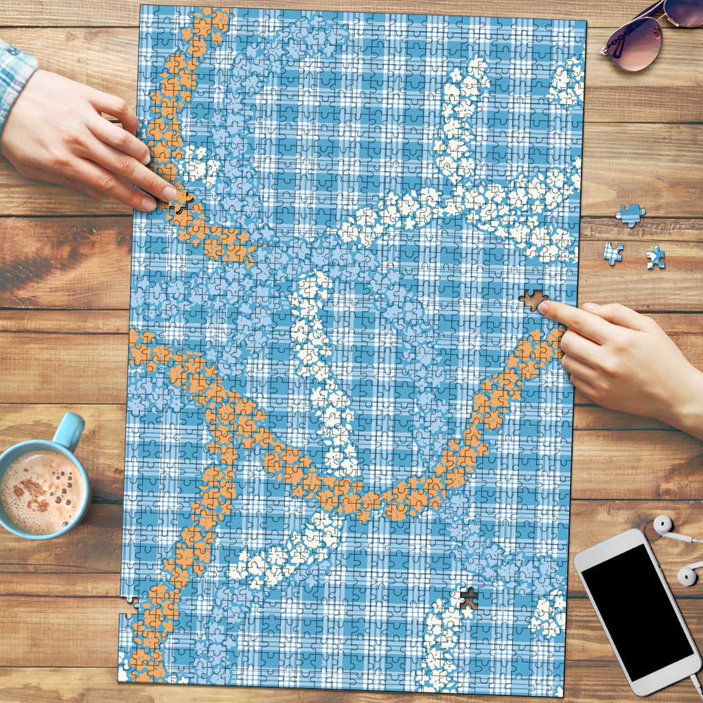 Blue Tropical Floral Palaka Puzzle Hawaiian Quilt Pattern LT9 Blue - Polynesian Pride