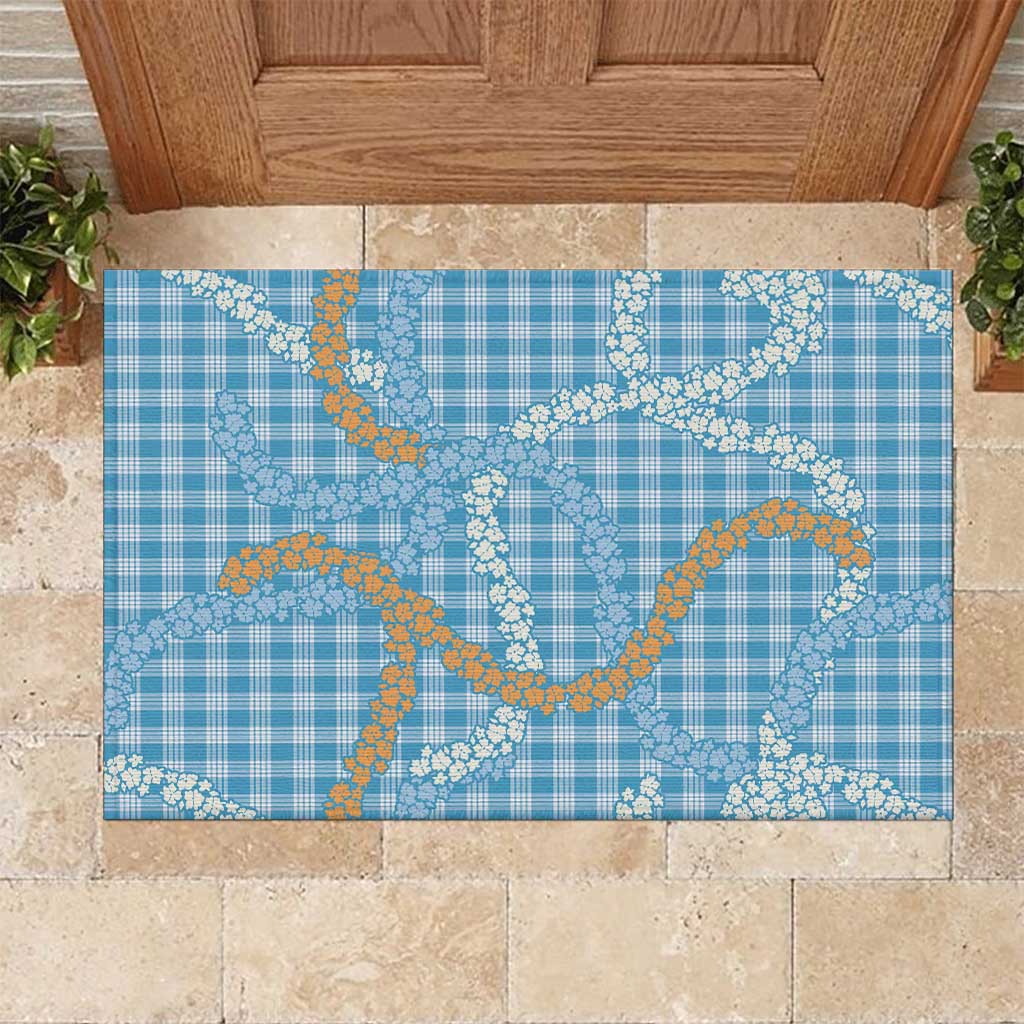 Blue Tropical Floral Palaka Rubber Doormat Hawaiian Quilt Pattern LT9 Blue - Polynesian Pride