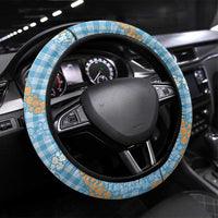 Blue Tropical Floral Palaka Steering Wheel Cover Hawaiian Quilt Pattern LT9 Universal Fit Blue - Polynesian Pride