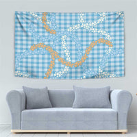 Blue Tropical Floral Palaka Tapestry Hawaiian Quilt Pattern LT9 - Polynesian Pride