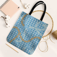 Blue Tropical Floral Palaka Tote Bag Hawaiian Quilt Pattern LT9 Black Strap One Size Blue - Polynesian Pride