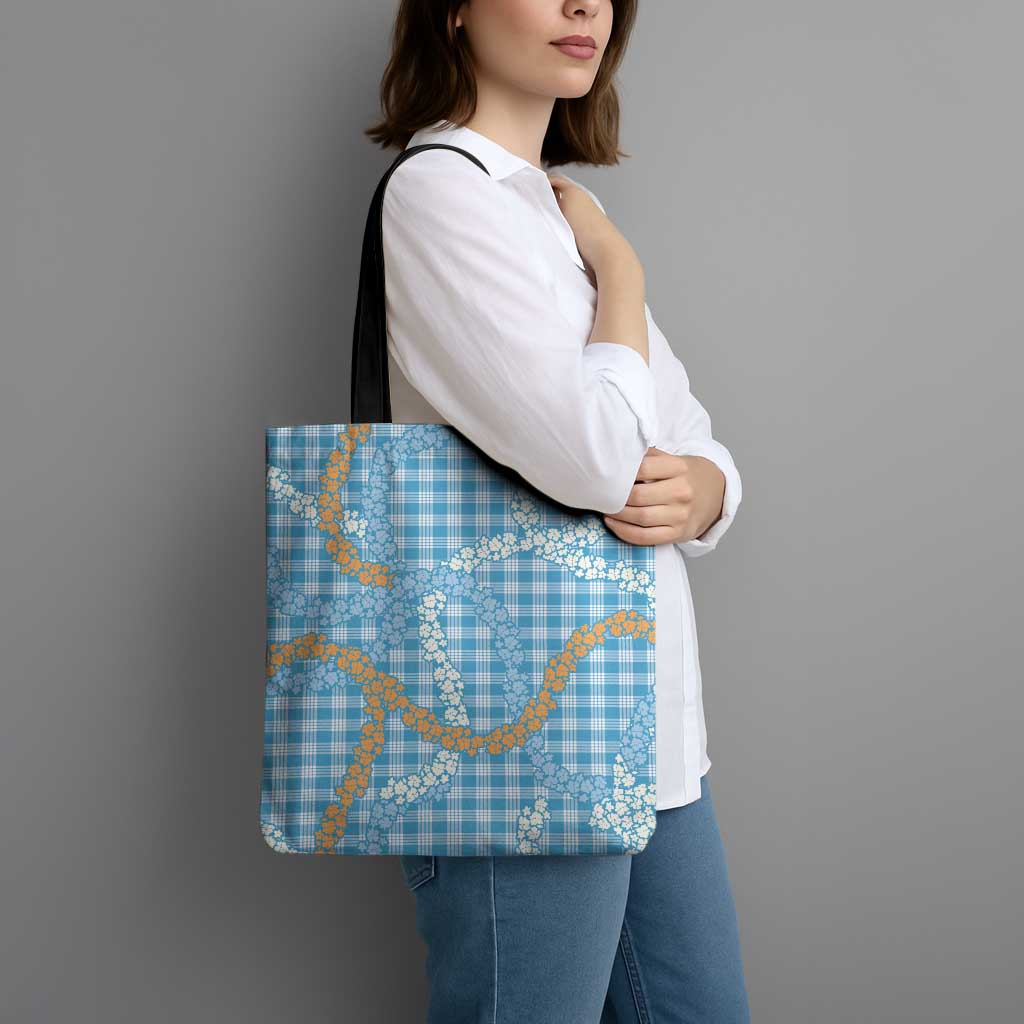 Blue Tropical Floral Palaka Tote Bag Hawaiian Quilt Pattern LT9 - Polynesian Pride