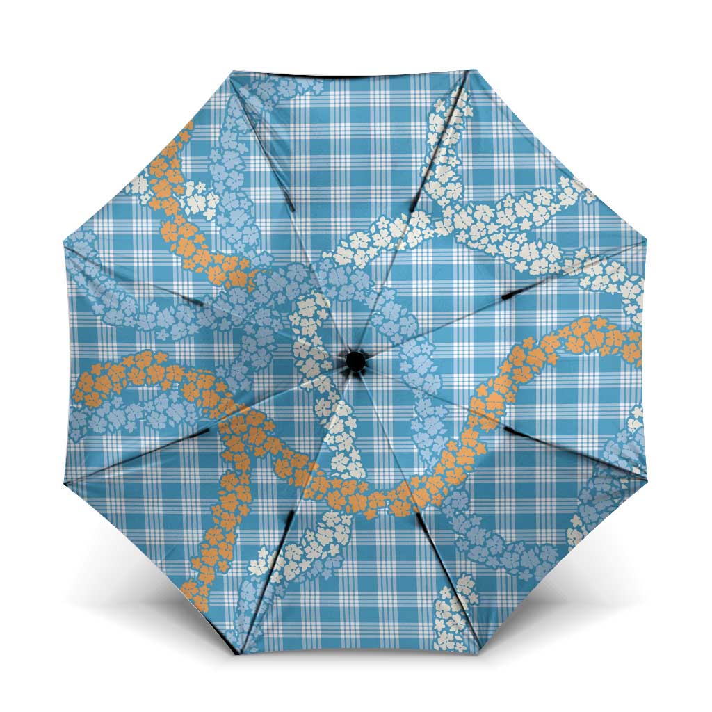 Blue Tropical Floral Palaka Umbrella Hawaiian Quilt Pattern LT9 One Size Folded 11.42 inch Opened Diameter 37.4 inch Blue - Polynesian Pride