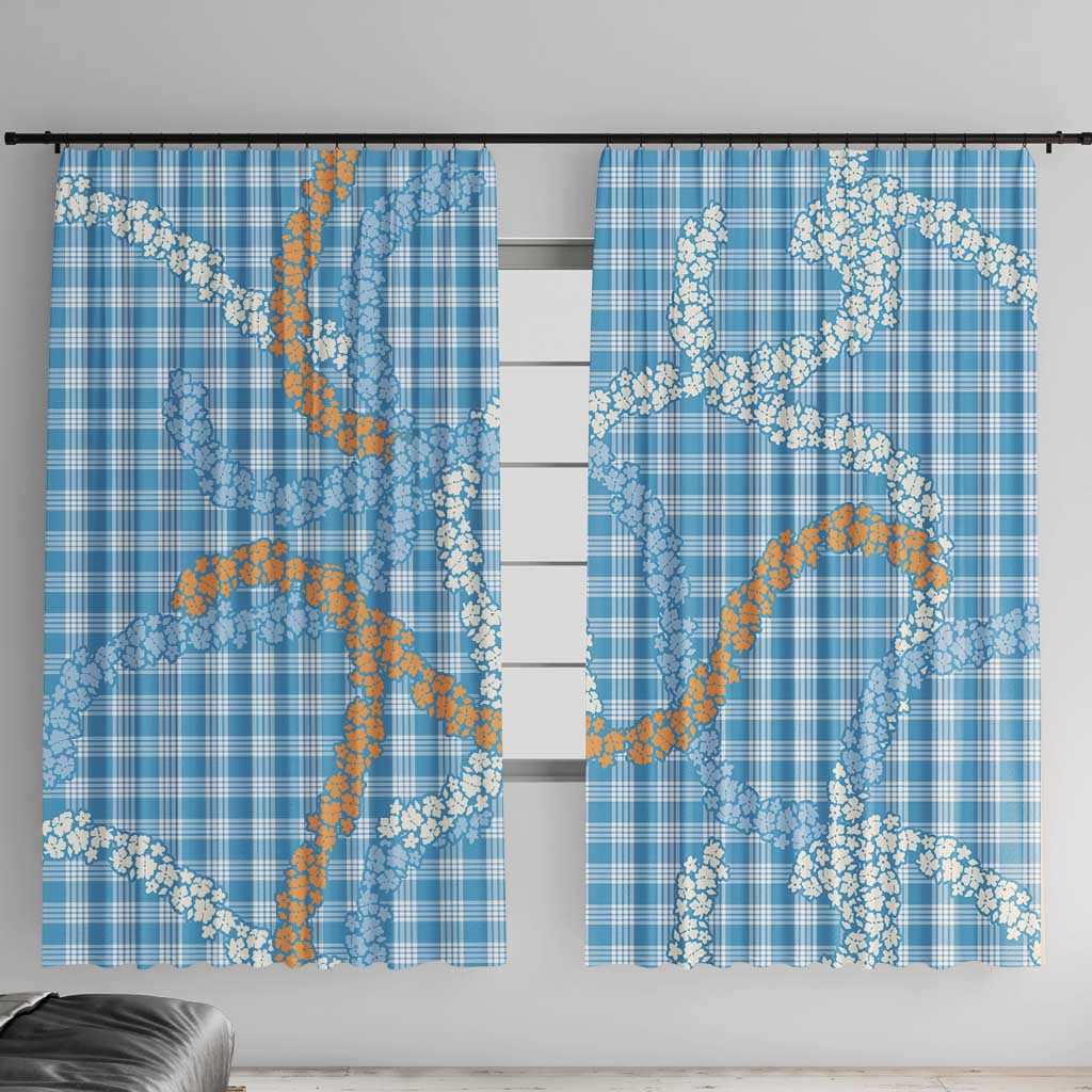 Blue Tropical Floral Palaka Window Curtain Hawaiian Quilt Pattern LT9 With Hooks Blue - Polynesian Pride