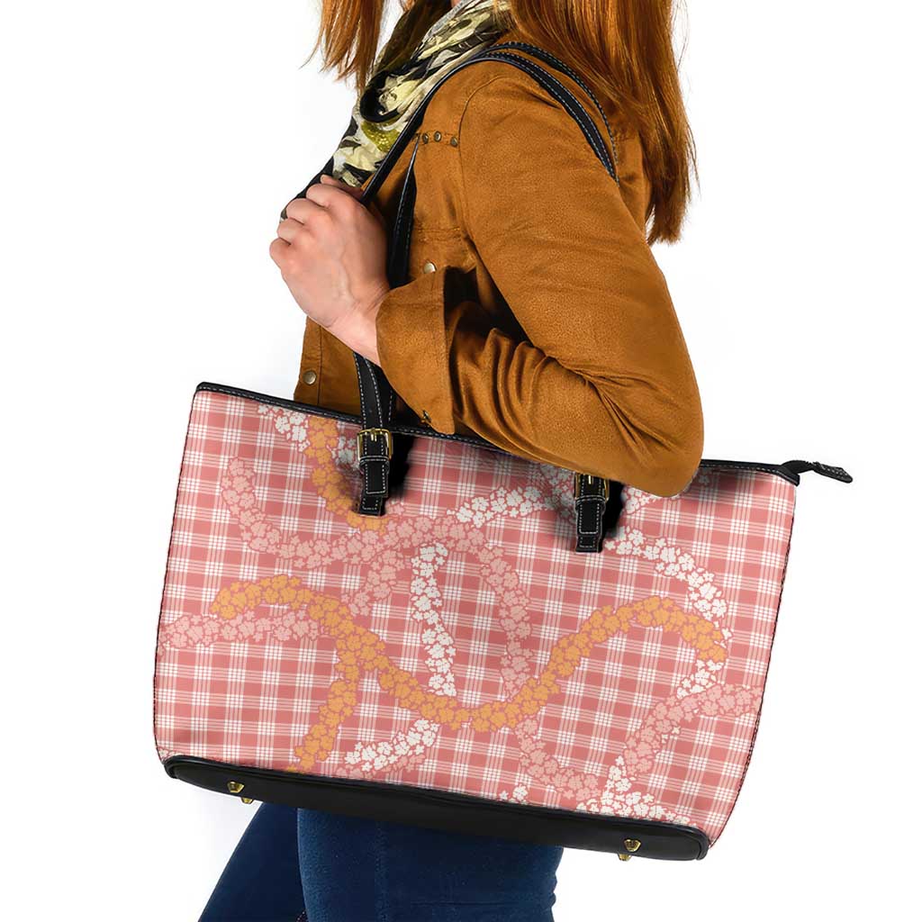 Pink Tropical Floral Palaka Leather Tote Bag Hawaiian Quilt Pattern LT9 Pink - Polynesian Pride