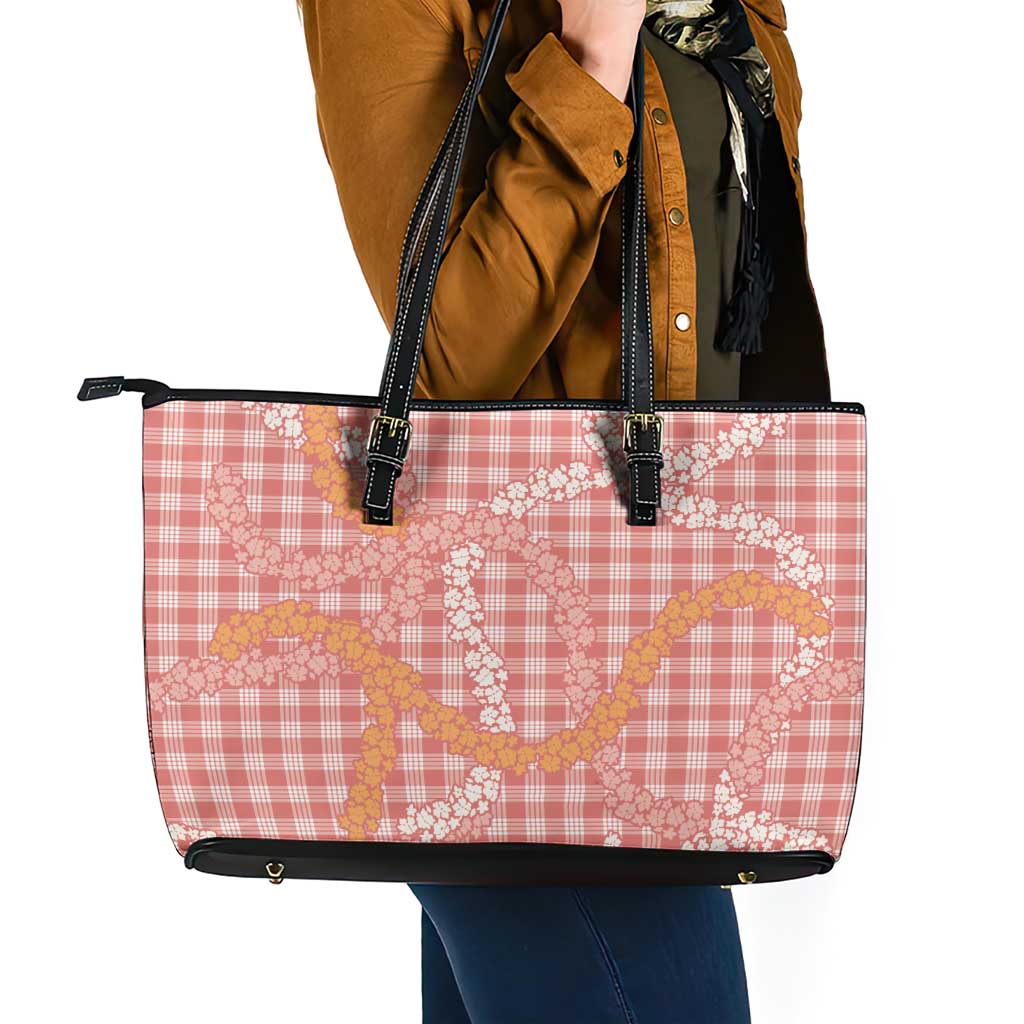 Pink Tropical Floral Palaka Leather Tote Bag Hawaiian Quilt Pattern LT9 - Polynesian Pride