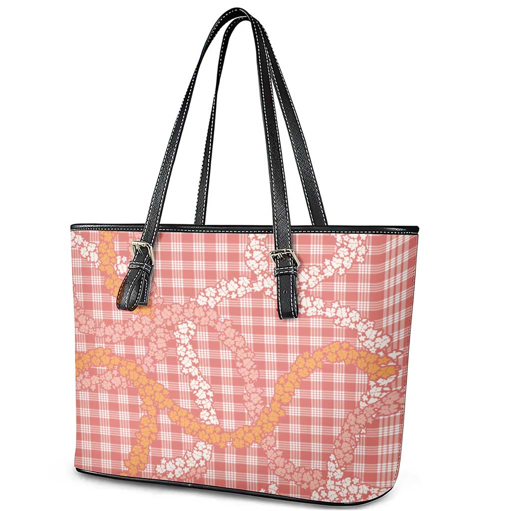 Pink Tropical Floral Palaka Leather Tote Bag Hawaiian Quilt Pattern LT9 - Polynesian Pride