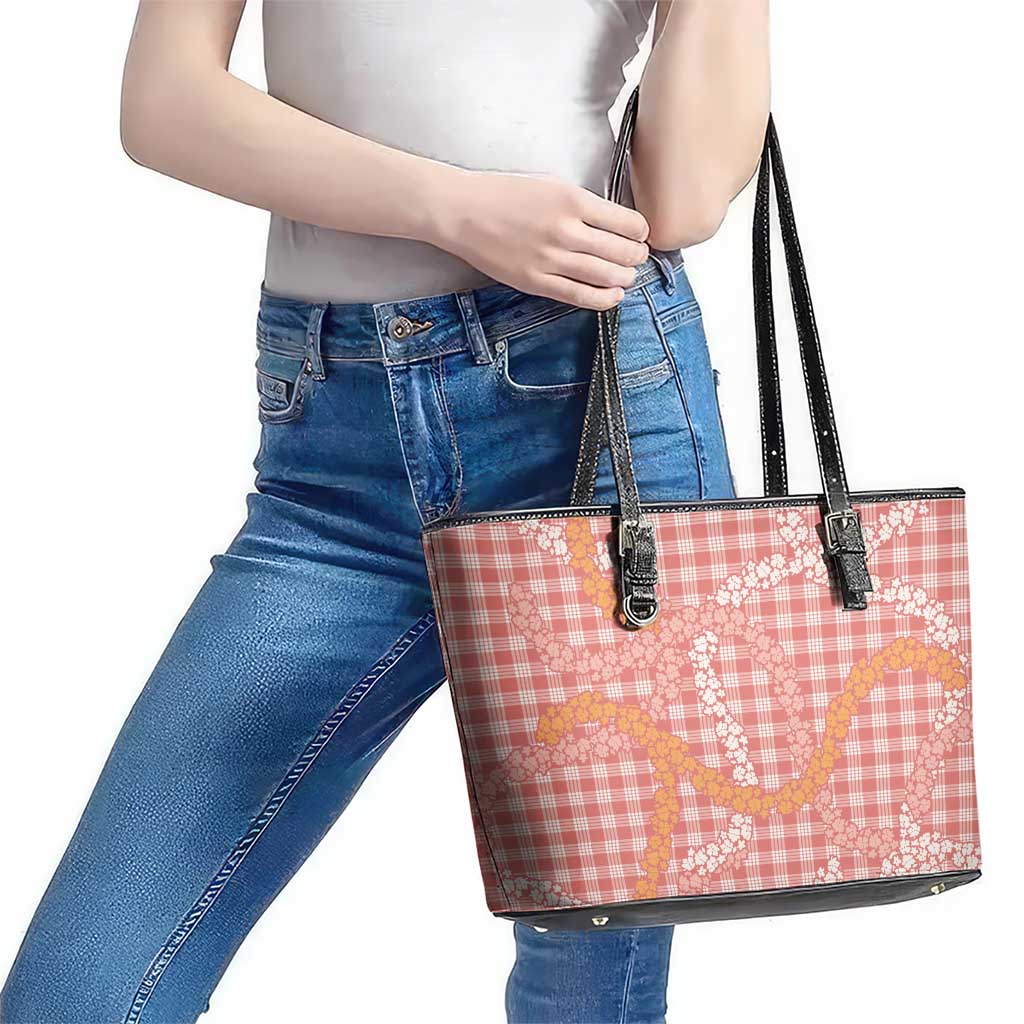 Pink Tropical Floral Palaka Leather Tote Bag Hawaiian Quilt Pattern LT9 - Polynesian Pride