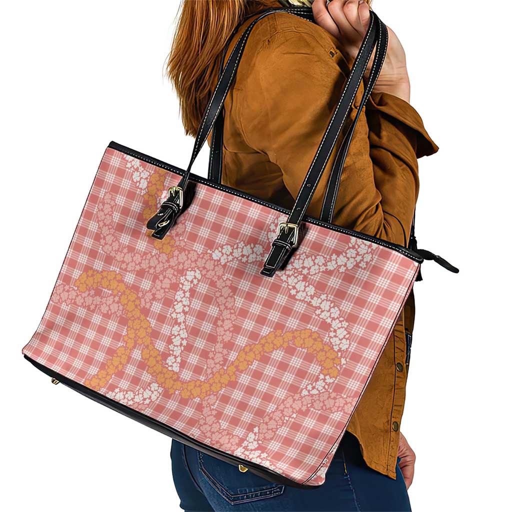 Pink Tropical Floral Palaka Leather Tote Bag Hawaiian Quilt Pattern LT9 - Polynesian Pride