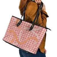 Pink Tropical Floral Palaka Leather Tote Bag Hawaiian Quilt Pattern LT9 - Polynesian Pride