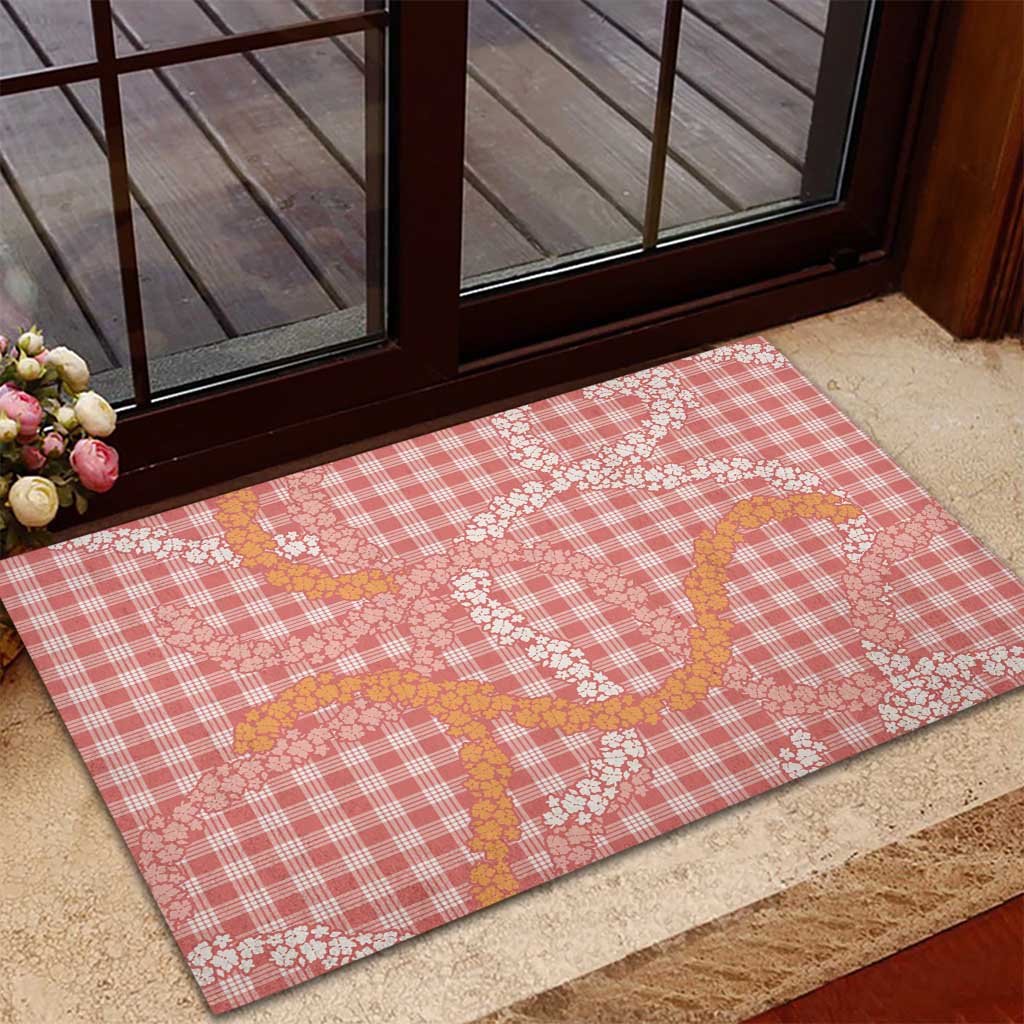 Pink Tropical Floral Palaka Rubber Doormat Hawaiian Quilt Pattern LT9 - Polynesian Pride