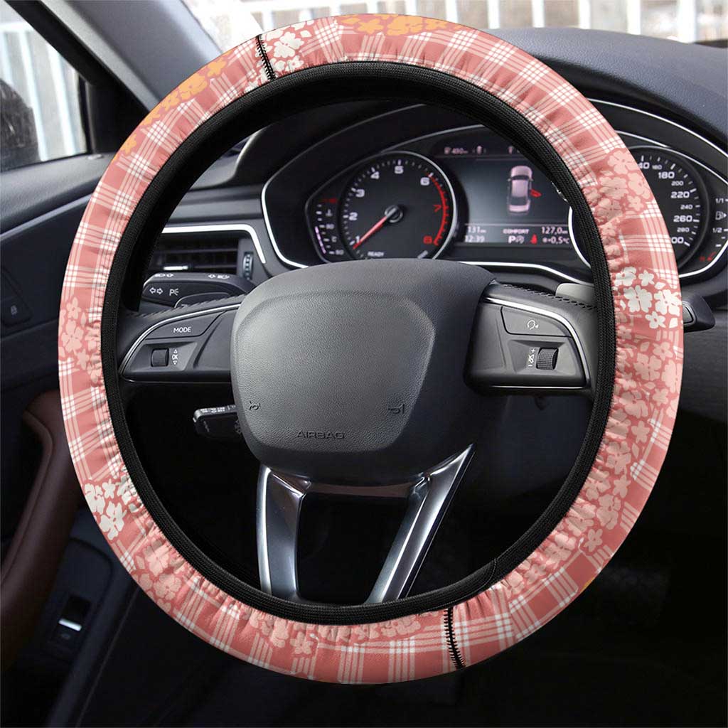 Pink Tropical Floral Palaka Steering Wheel Cover Hawaiian Quilt Pattern LT9 - Polynesian Pride