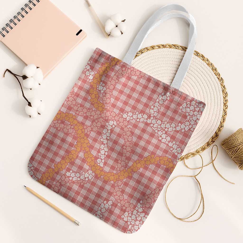 Pink Tropical Floral Palaka Tote Bag Hawaiian Quilt Pattern LT9 White Strap One Size Pink - Polynesian Pride