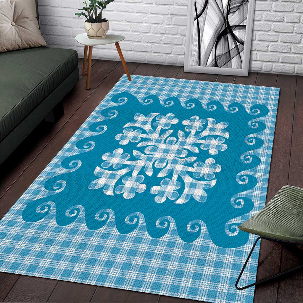 Blue Ulu Palaka Quilt Pattern Area Rug Hawaii Culture Breadfruit LT9 Blue - Polynesian Pride