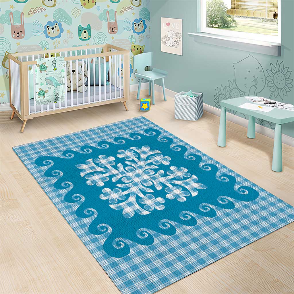 Blue Ulu Palaka Quilt Pattern Area Rug Hawaii Culture Breadfruit LT9 - Polynesian Pride